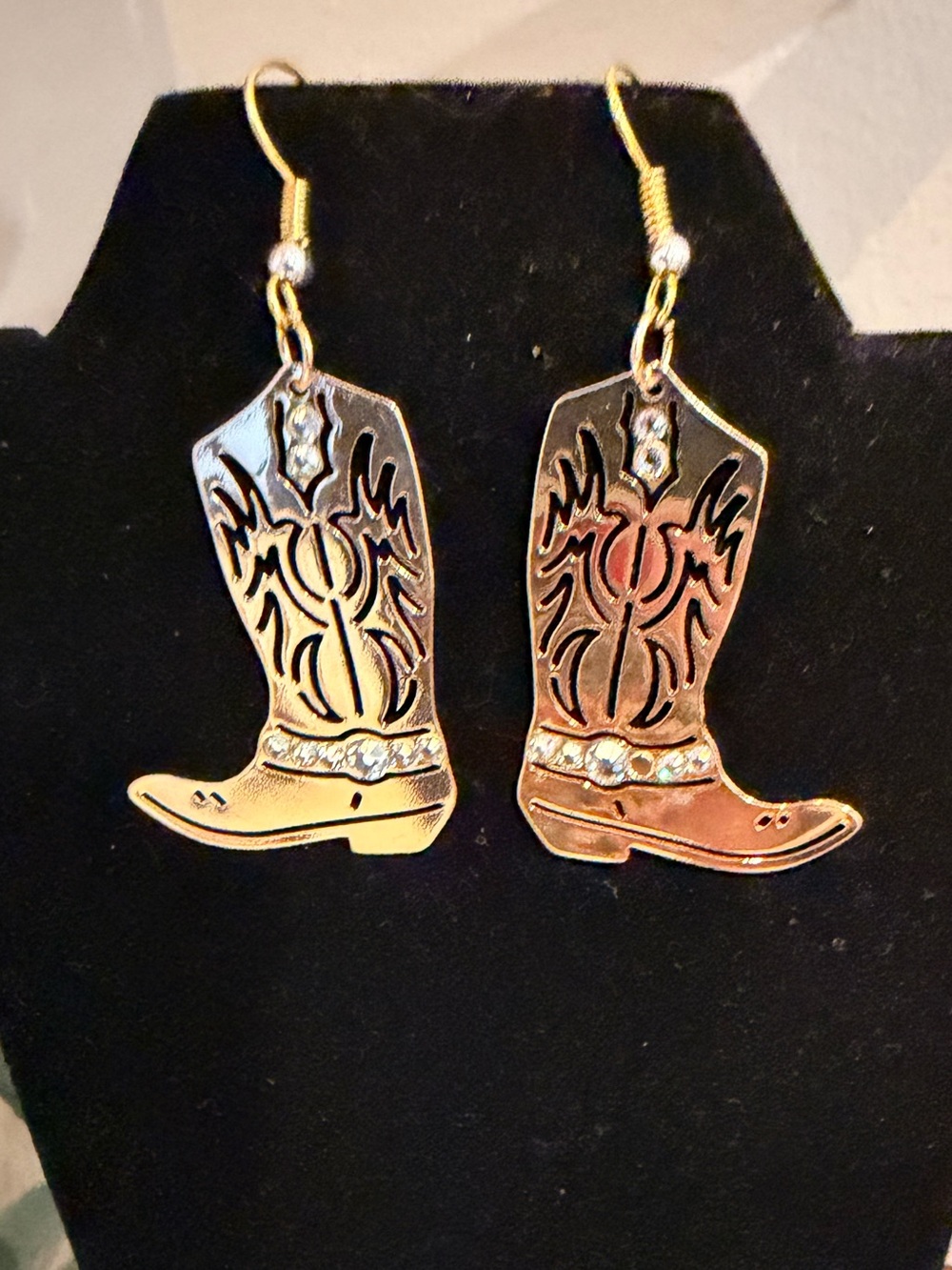 Gold Cowboy Boot Dangle Earrings - Women Accessories New